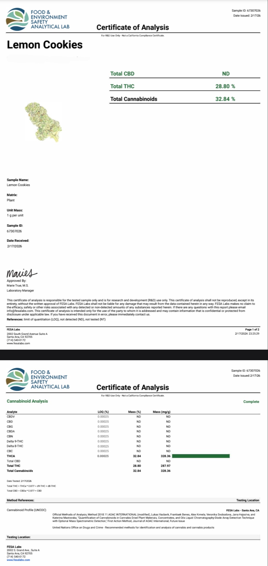 Better Than Nine Lemon Cookies Strain THCA Hemp Flowers Certificate of Analysis COA